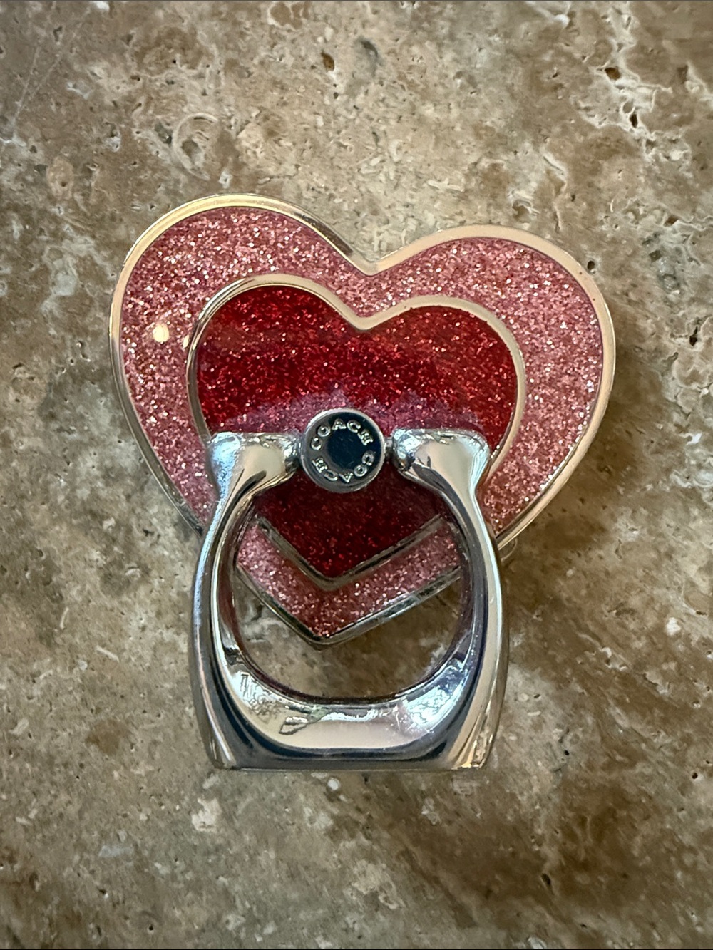 Coach Pink and Red Glitter Heart Phone Ring